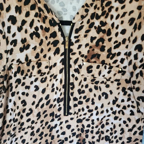 Calvin Klein Top Size Medium Multicolor Animal-Print Zipper-Neck Long Sleeve - Picture 8 of 11
